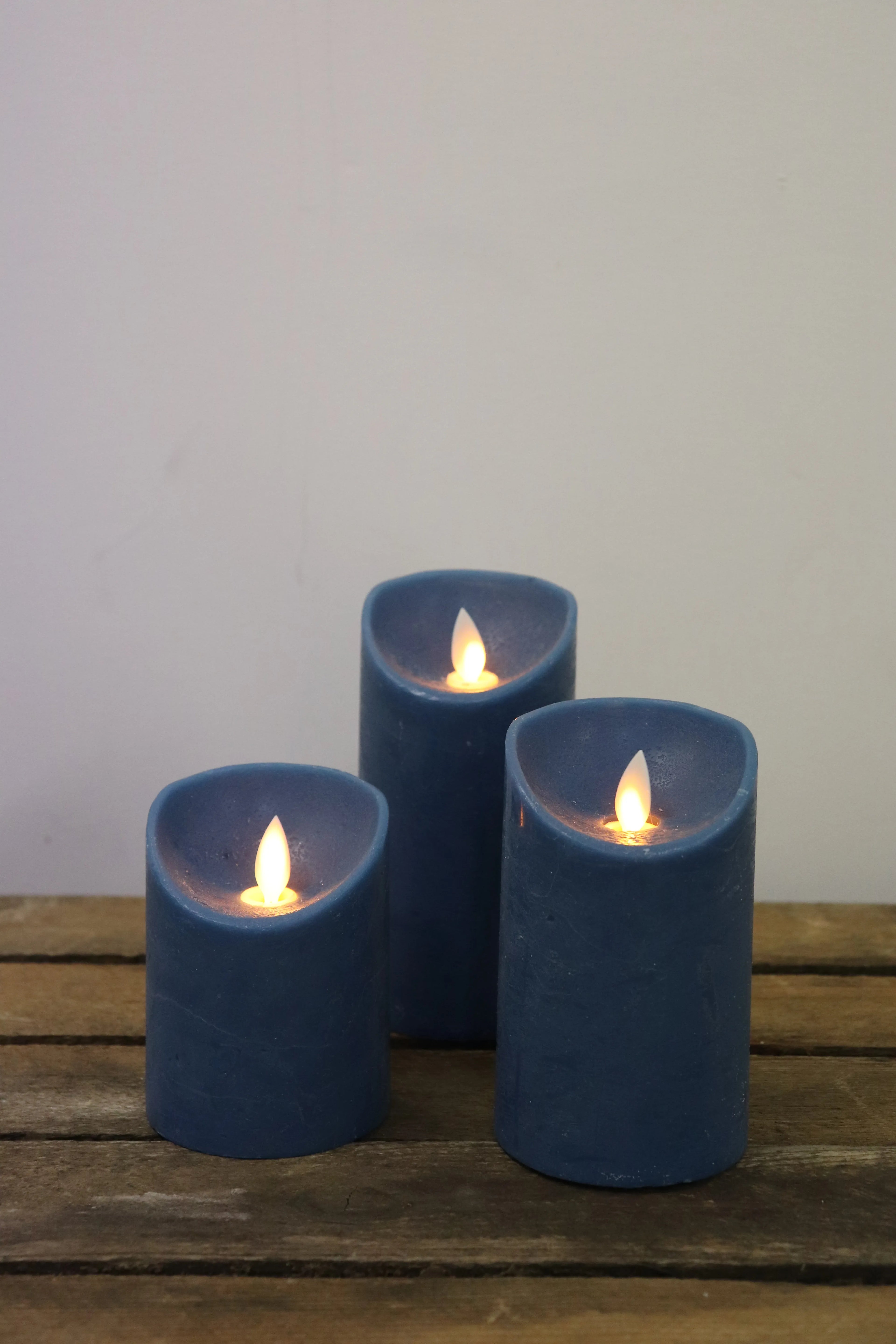 Lot de 3 bougies pilier LED bleues