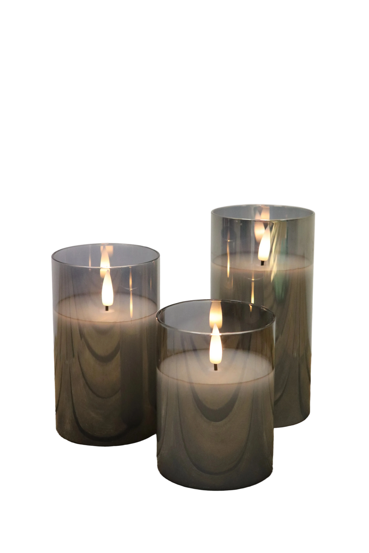 Bougies pilier Led verre fumé gris (lot de 3)