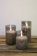 Bougies pilier Led verre fumé gris (lot de 3)