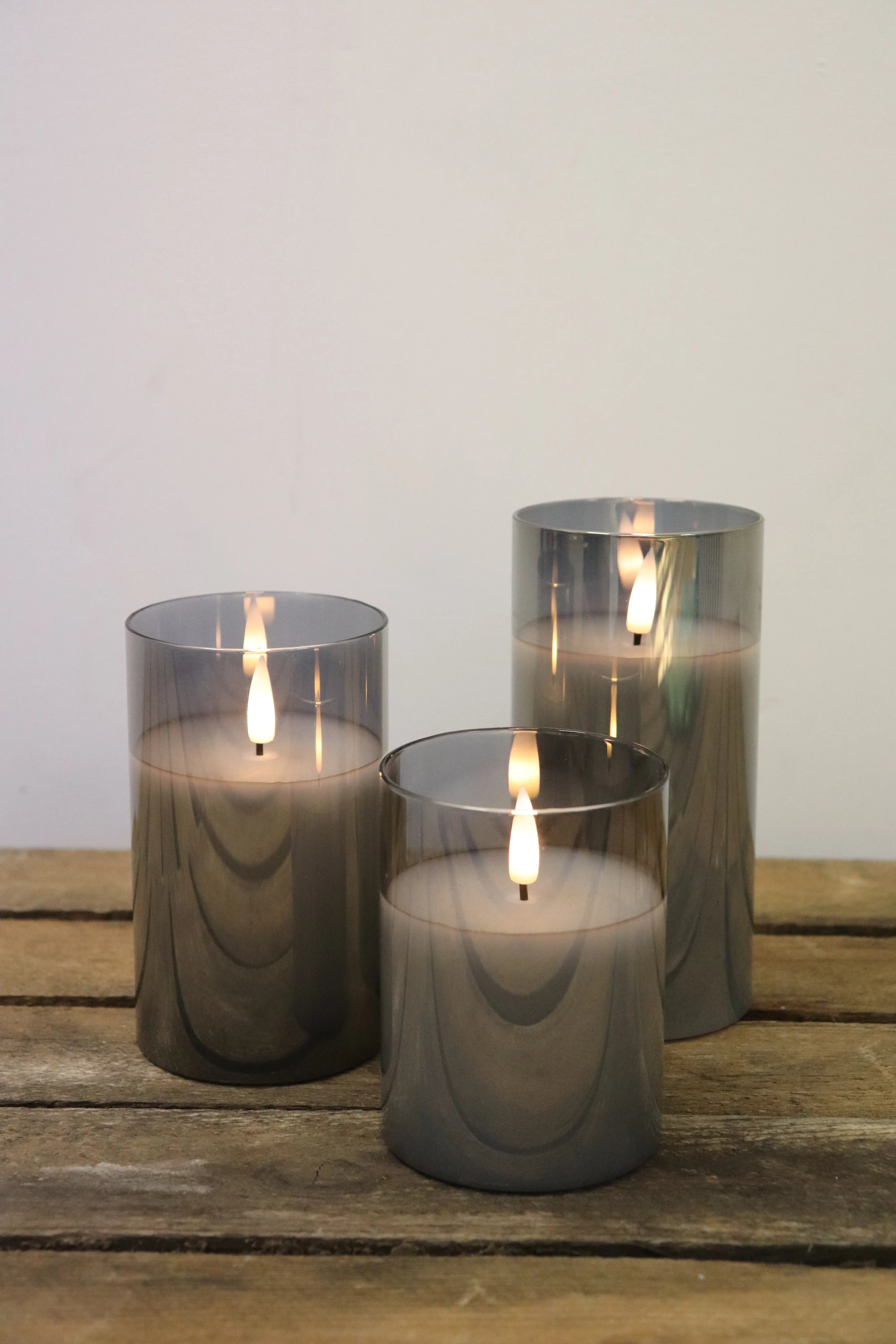 Bougies pilier Led verre fumé gris (lot de 3)