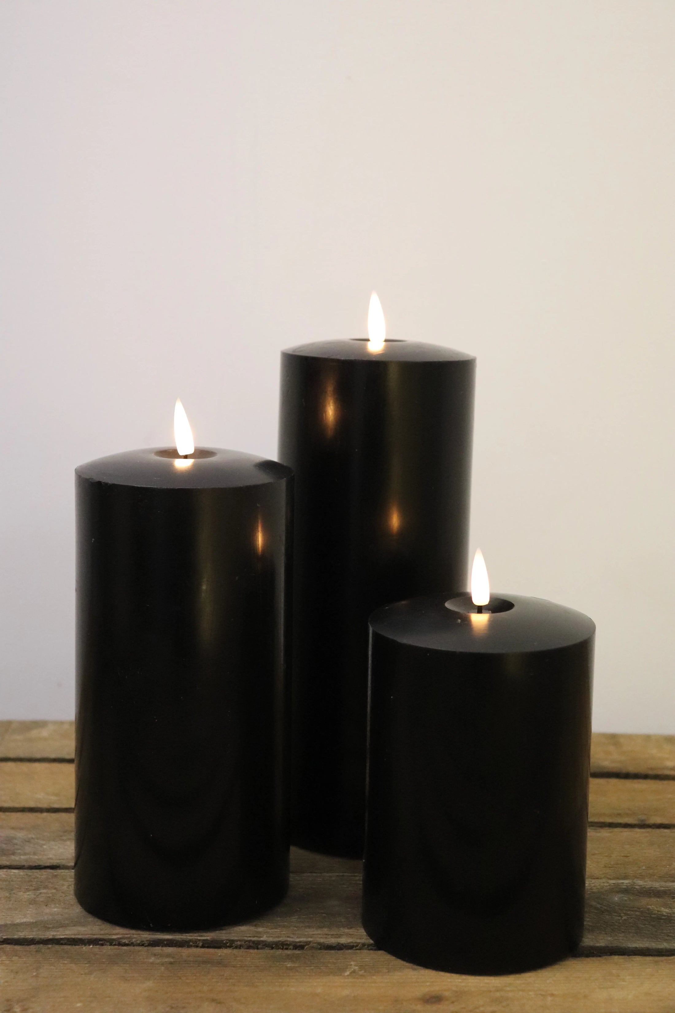 Bougies pilier XXL Led Noires (lot de 3)