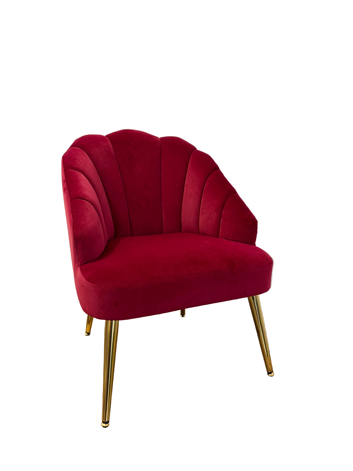 Fauteuil velours coquillage rouge