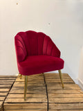 Fauteuil velours coquillage rouge