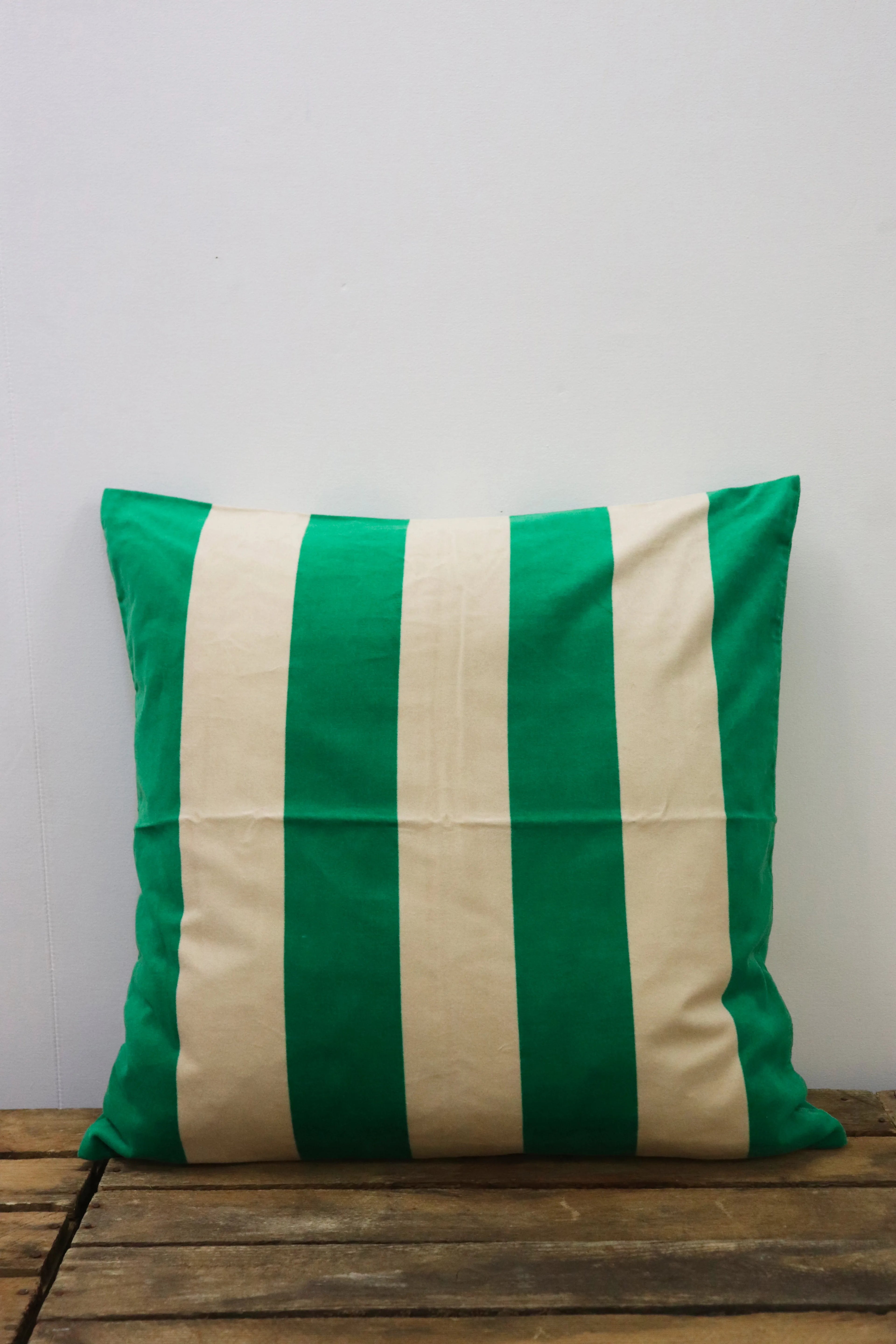 Coussin velours rayée / Beige-Vert
