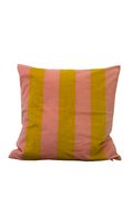 Coussin velours rayée : moutarde-rose