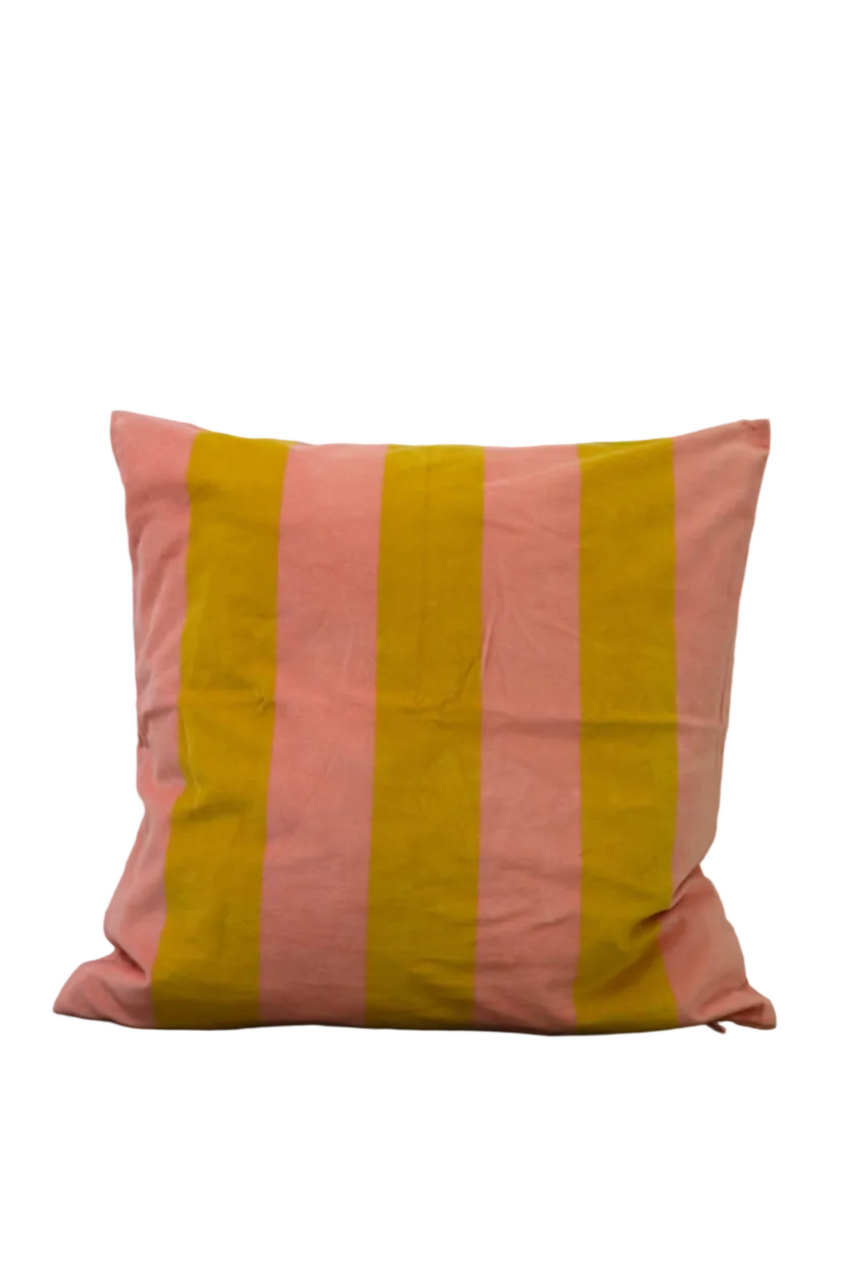 Coussin velours rayée : moutarde-rose
