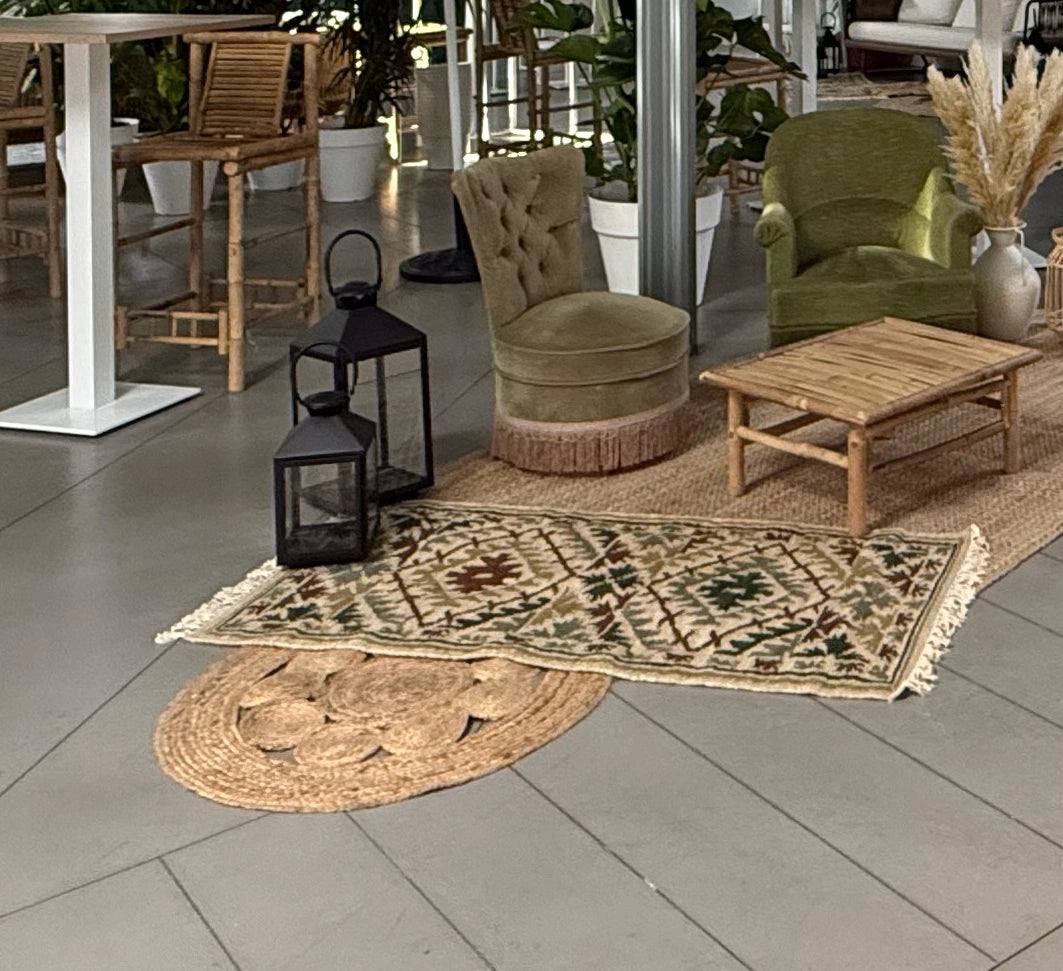 Tapis rond jute fleur
